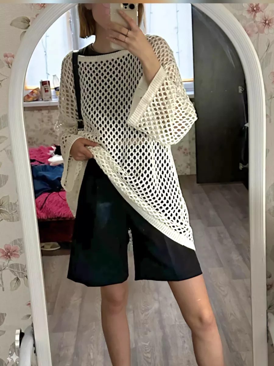 топик вязаный сетка короткий топ